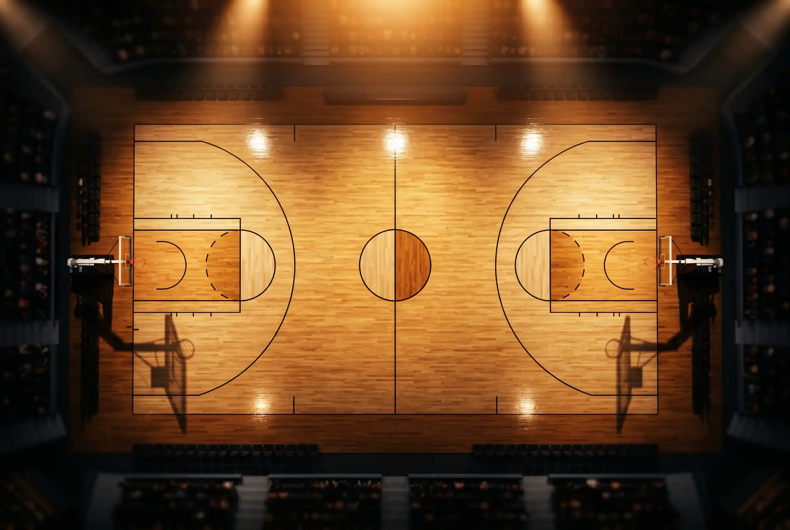Basketball court overhead view with analytical data overlay representing UK betting market statistics